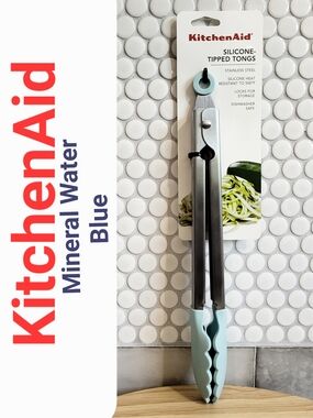 KitchenAid Silicone-Tipped Tongs in Mineral Water Blue